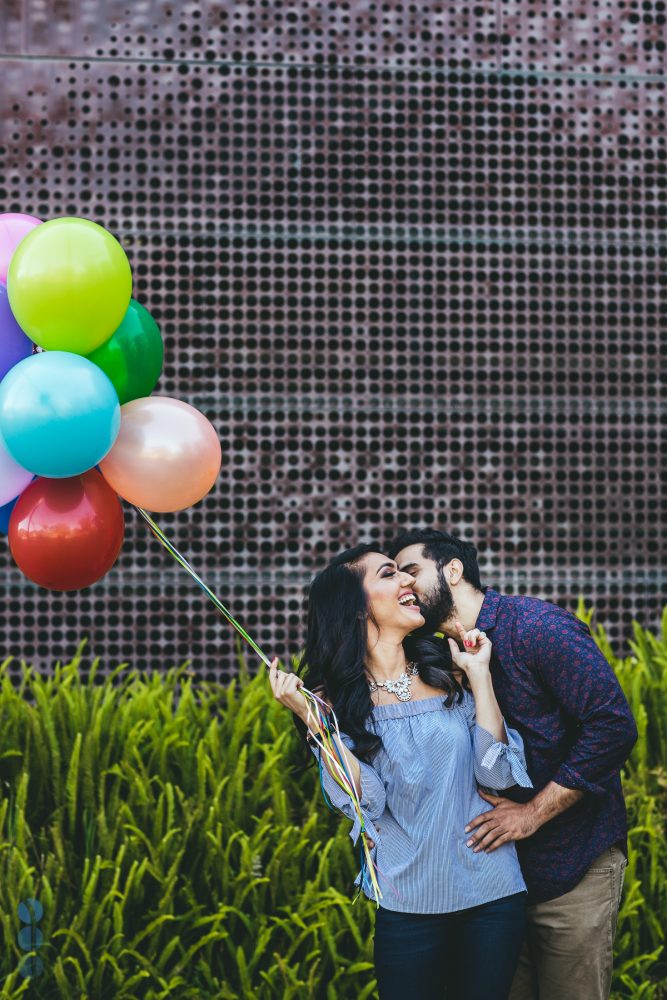 San Francisco Classic Indian Engagement Photography of Pardeep & Lovepreet with balloons by Aperina Studios.