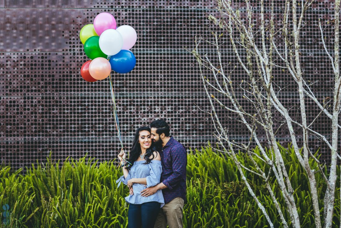 San Francisco Classic Indian Engagement Photography of Pardeep & Lovepreet with balloons by Aperina Studios.