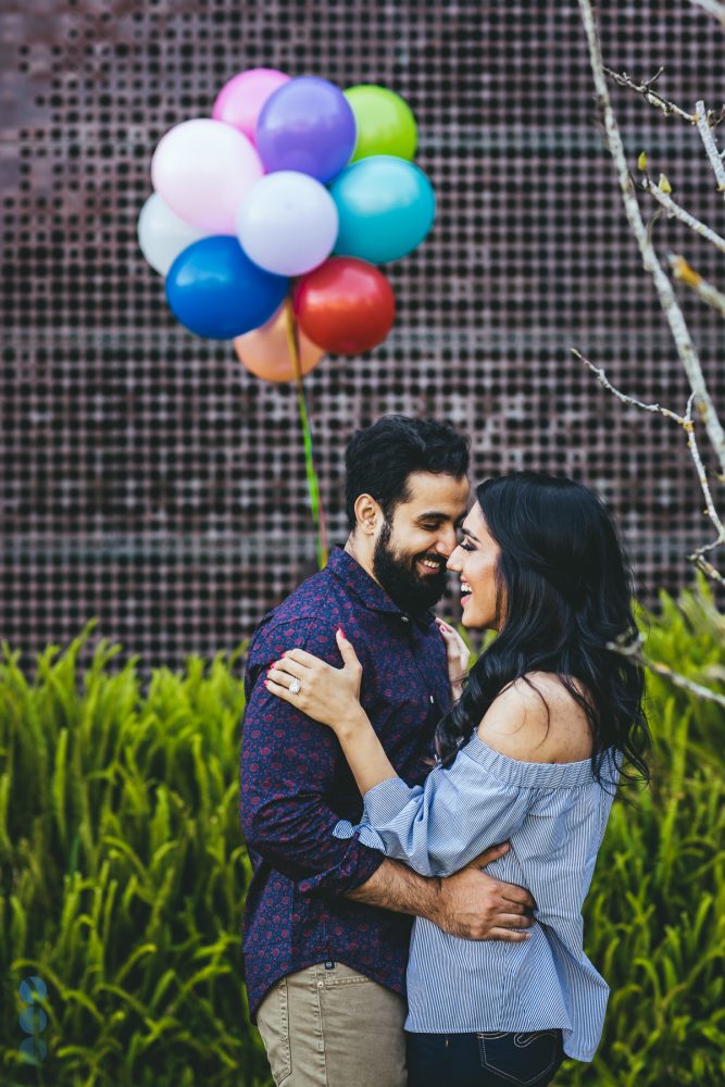 San Francisco Classic Indian Engagement Photography of Pardeep & Lovepreet with balloons by Aperina Studios.