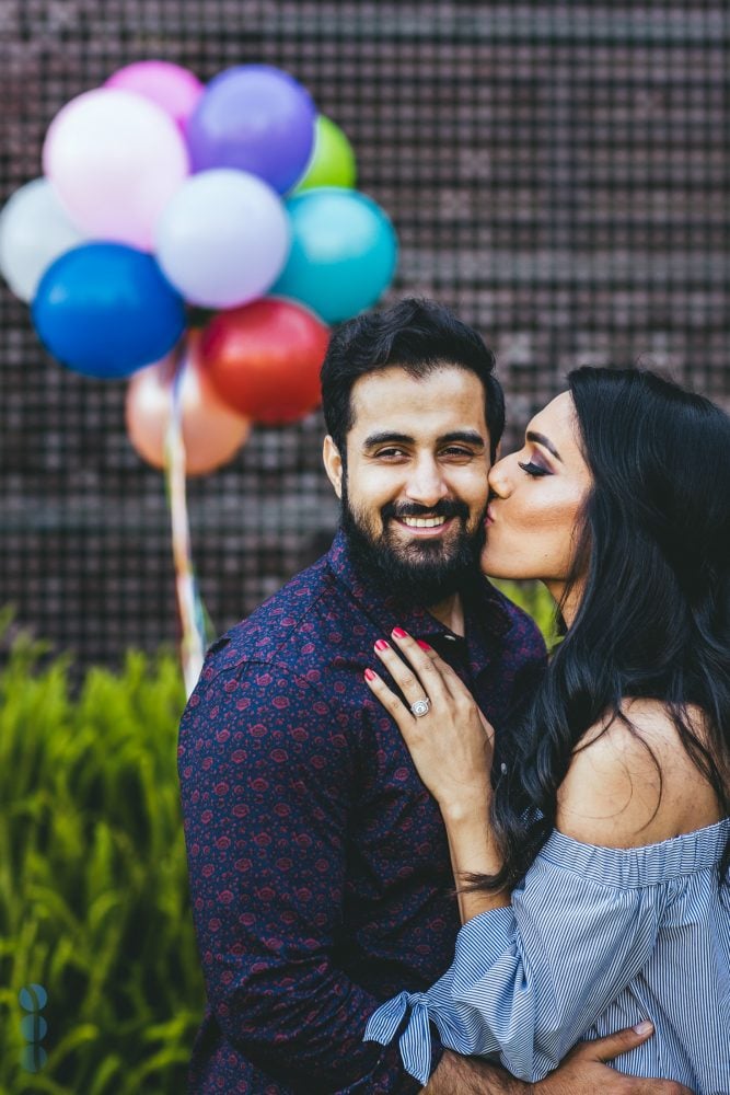 San Francisco Classic Indian Engagement Photography of Pardeep & Lovepreet with balloons by Aperina Studios.