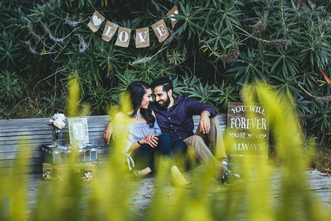 Classic Indian Engagement Photos of Pardeep & Lovepreet with a romantic setup by Aperina Studios.