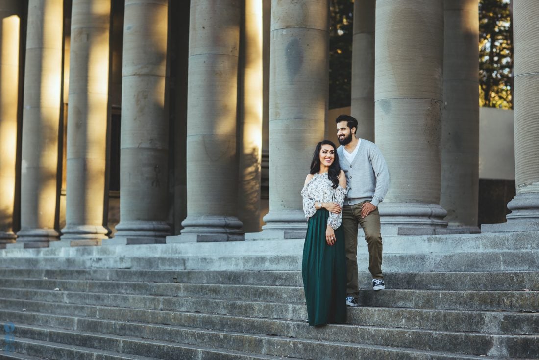 Classic Indian Engagement Photos of Pardeep & Lovepreet at the Music Concourse in San Francisco by Aperina Studios.