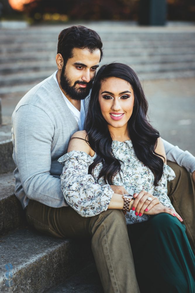 Classic Indian Engagement Photos of Pardeep & Lovepreet at the Music Concourse in San Francisco by Aperina Studios.