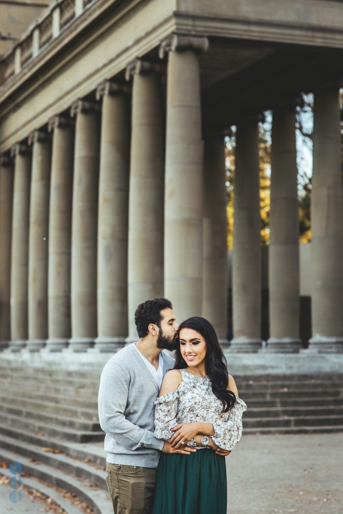 Classic Indian Engagement Photos of Pardeep & Lovepreet at the Music Concourse in San Francisco by Aperina Studios.