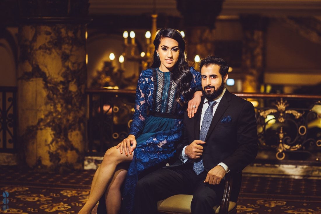 Romantic Indian Engagement Photos of Pardeep & Lovepreet at night in the San Francisco by Aperina Studios.