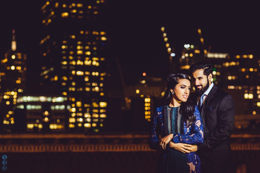 Romantic Indian Engagement Photos of Pardeep & Lovepreet at night in the San Francisco by Aperina Studios.