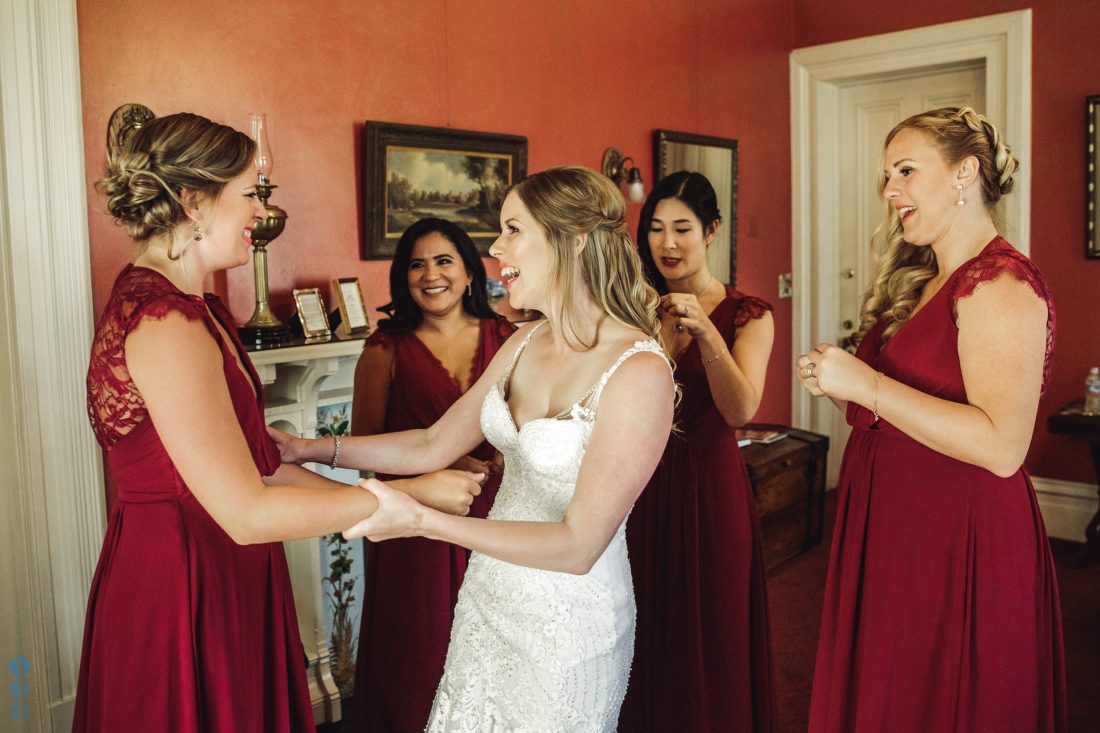 The bride getting ready inside the Madrona Manor Historic Mansion