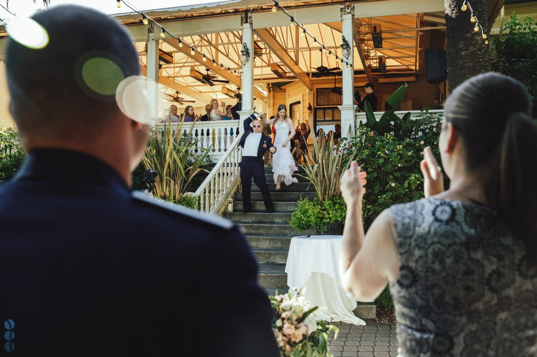 The Bride and Groom's Grand entrance into the wedding reception at the Healdsburg Madrona Manor.