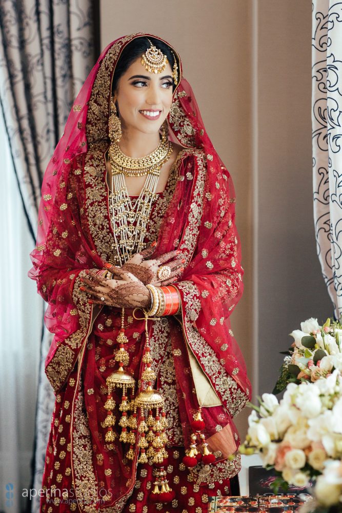 Sikh Indian bride portrait in Red Lehenga