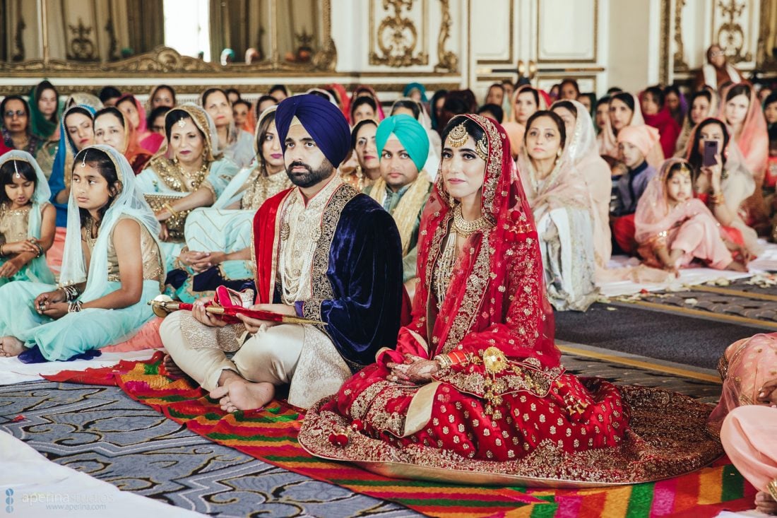 Sikh Indian wedding ceremony of bride and groom in the Gold Room of Fairmont San Francisco