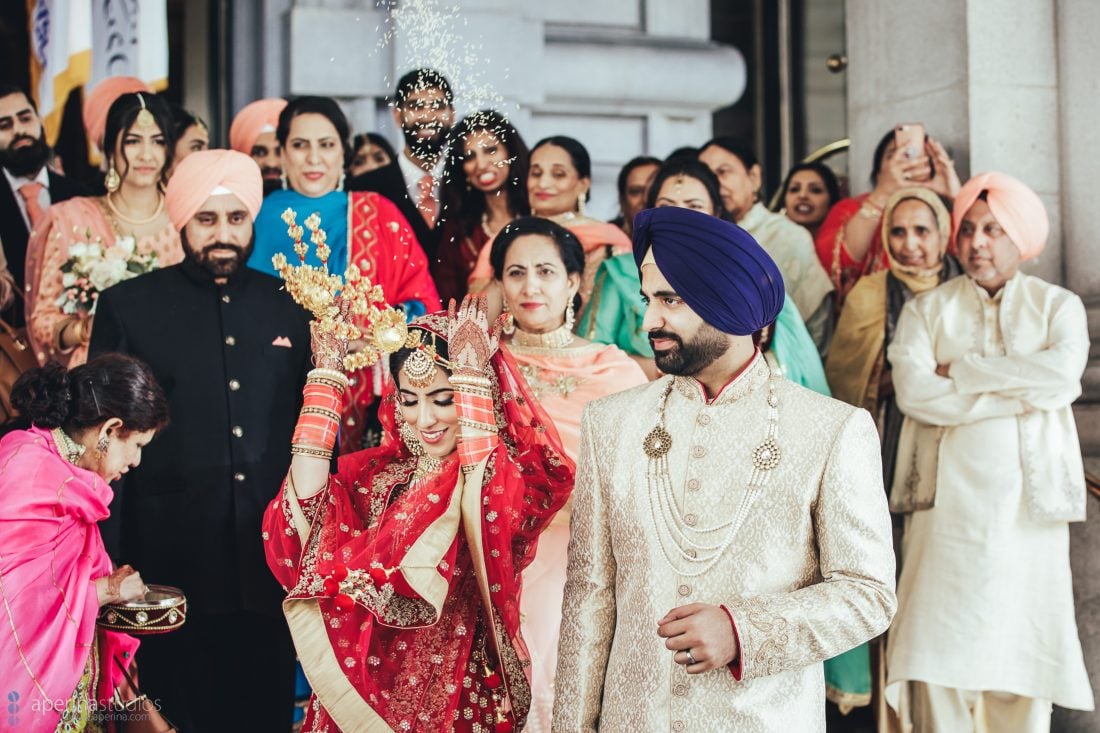 Sikh Indian wedding vidaii ritual of bride and groom at the Fairmont San Francisco