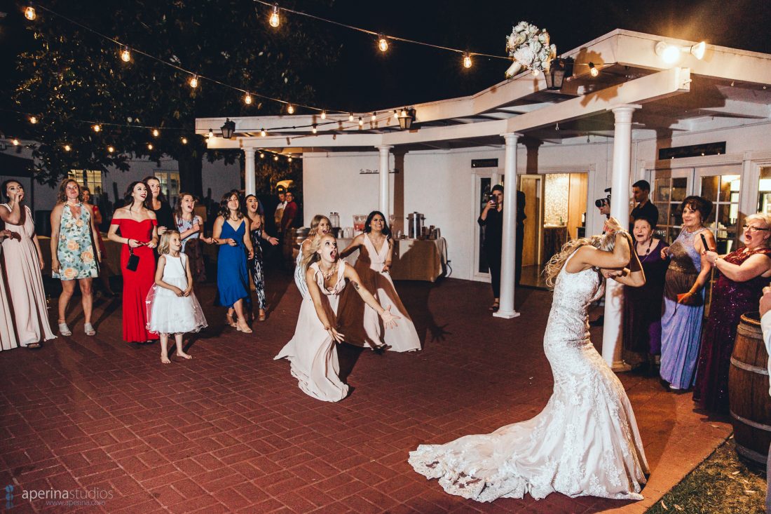 Reception epic bouquet toss