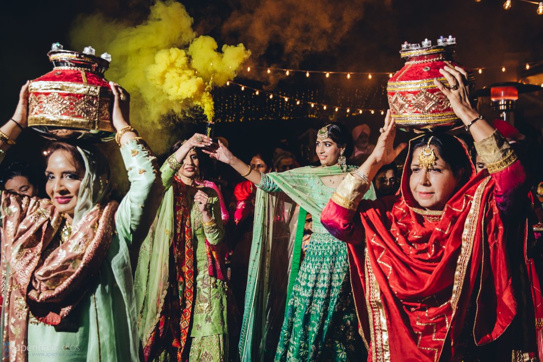 Indian Wedding Sangeet with Smoke Bomb - Indian Wedding Photographer