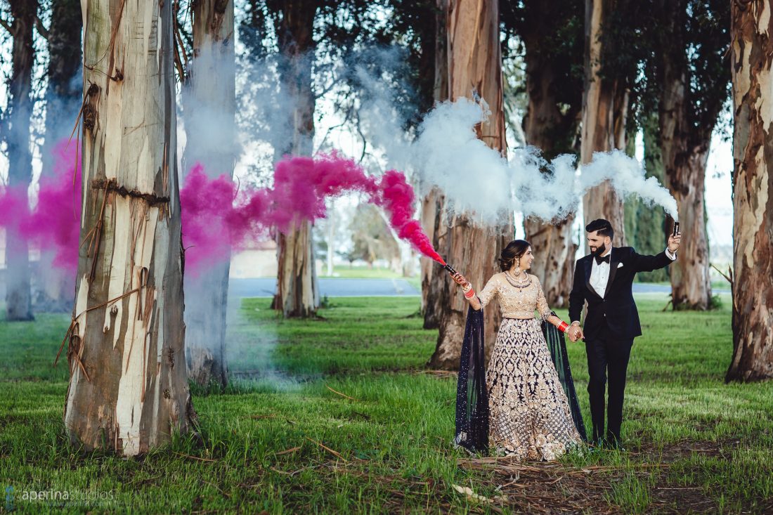 Wedding Reception Portraits with Smoke Bombs