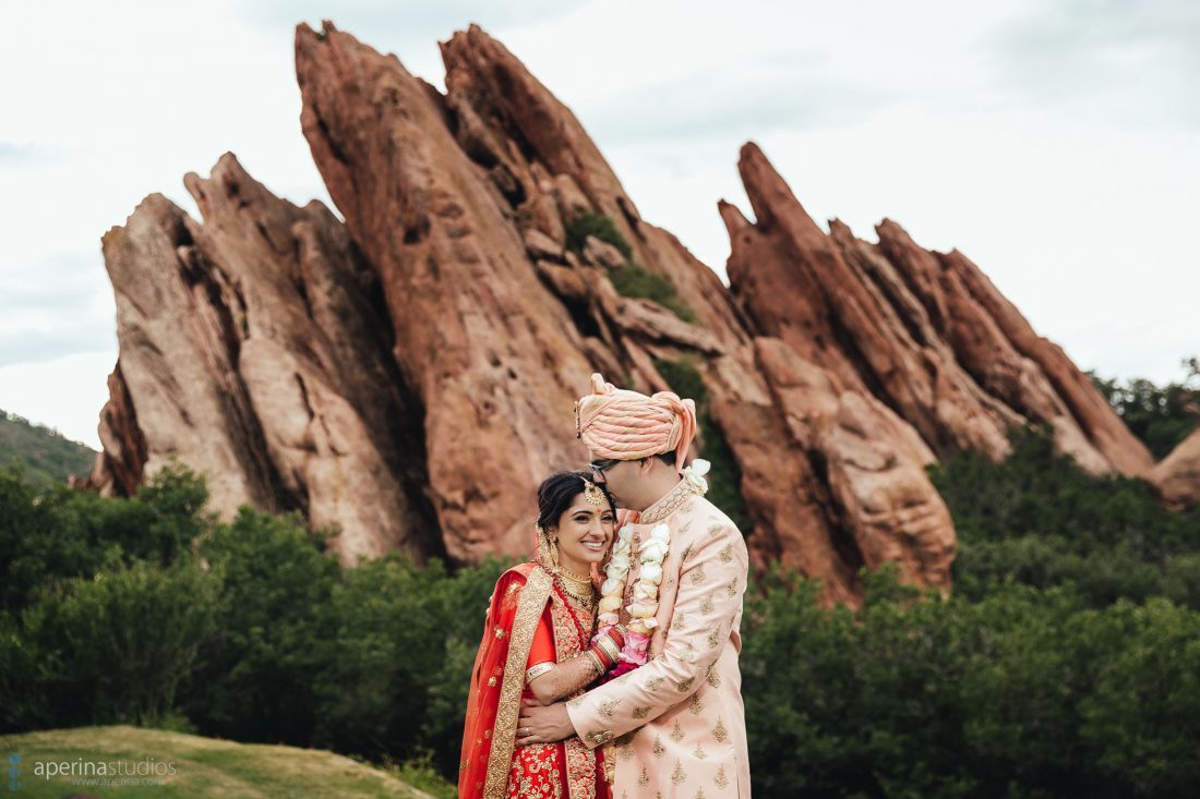 Indian Wedding Photography by Aperina Studios - beautiful Hindu couple portraits with red rocks in Denver, CO.