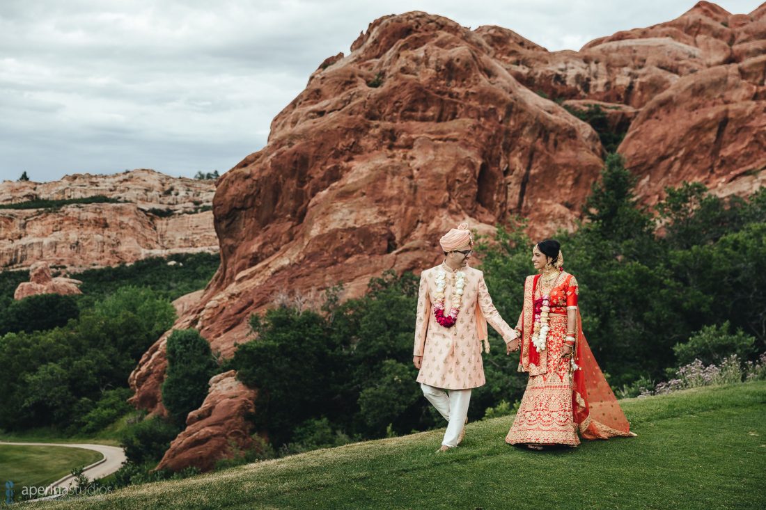 Indian Wedding Photography by Aperina Studios - beautiful Hindu couple portraits with red rocks in Denver, CO.